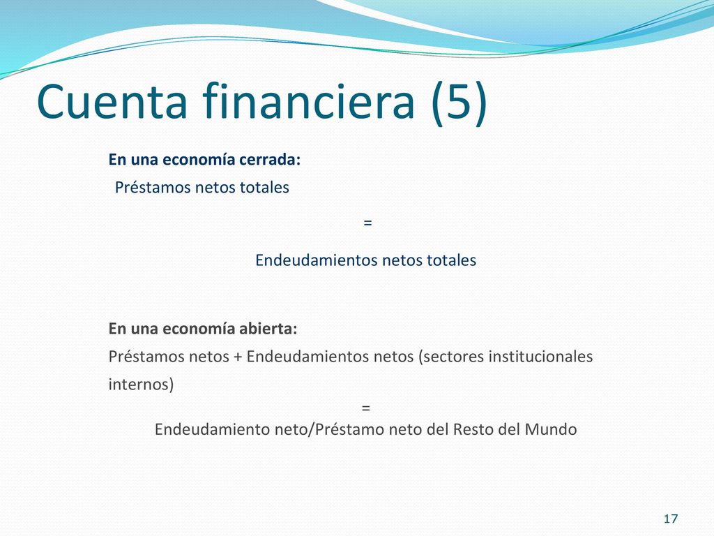 Cuenta financiera (5) En una economía cerrada: Préstamos netos totales