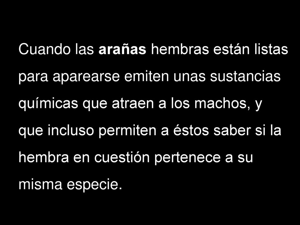 Cuando las arañas hembras están listas para aparearse emiten unas sustancias químicas que atraen a los machos, y que incluso permiten a éstos saber si la hembra en cuestión pertenece a su misma especie.