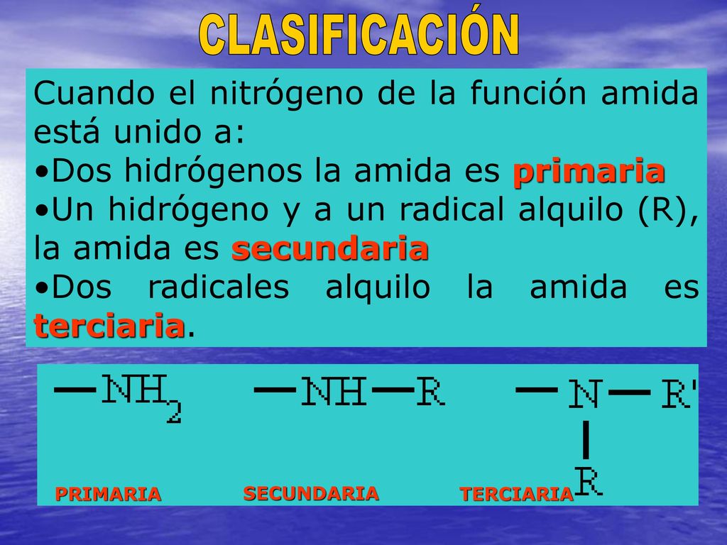 CLASIFICACIÓN Cuando el nitrógeno de la función amida está unido a: