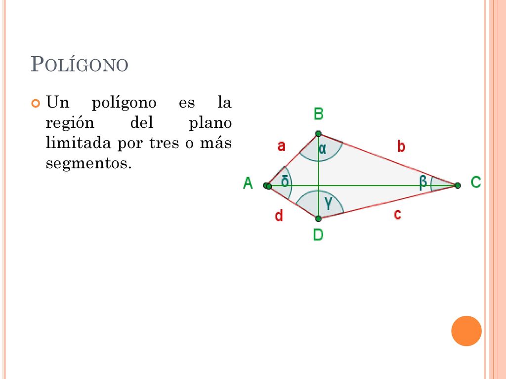 Polígono Un polígono es la región del plano limitada por tres o más segmentos.