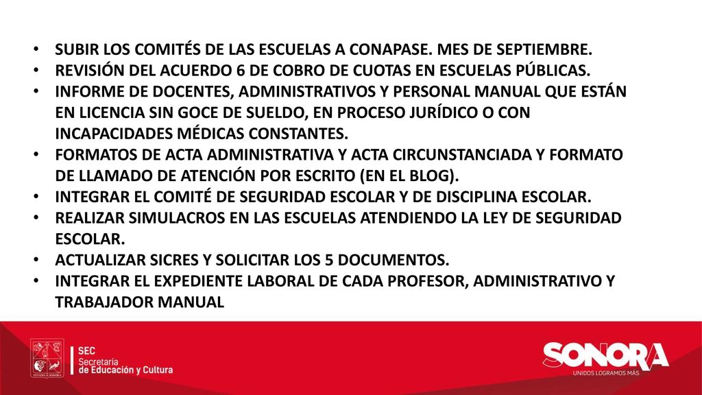 SUBIR LOS COMITÉS DE LAS ESCUELAS A CONAPASE. MES DE SEPTIEMBRE.