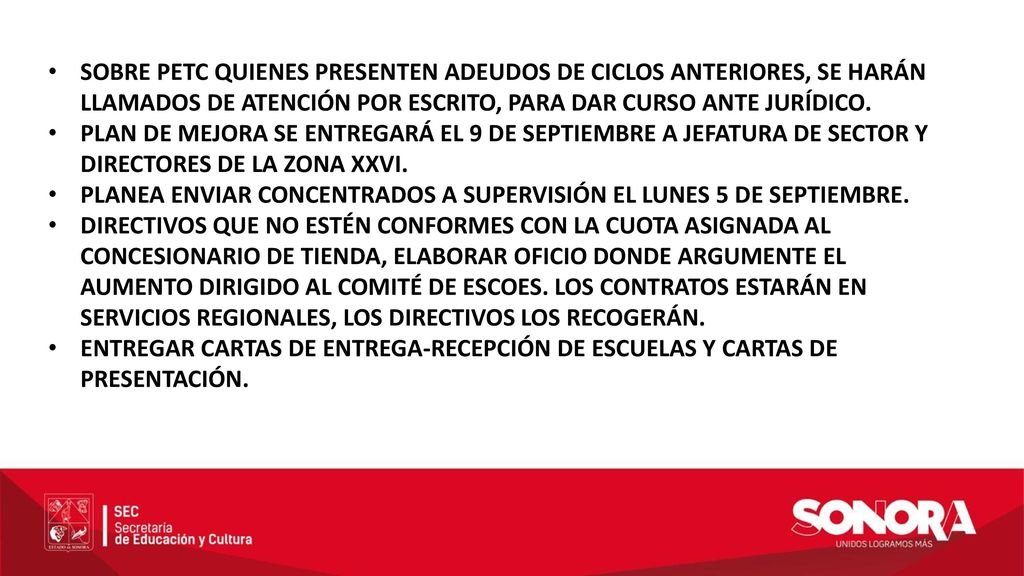 SOBRE PETC QUIENES PRESENTEN ADEUDOS DE CICLOS ANTERIORES, SE HARÁN LLAMADOS DE ATENCIÓN POR ESCRITO, PARA DAR CURSO ANTE JURÍDICO.