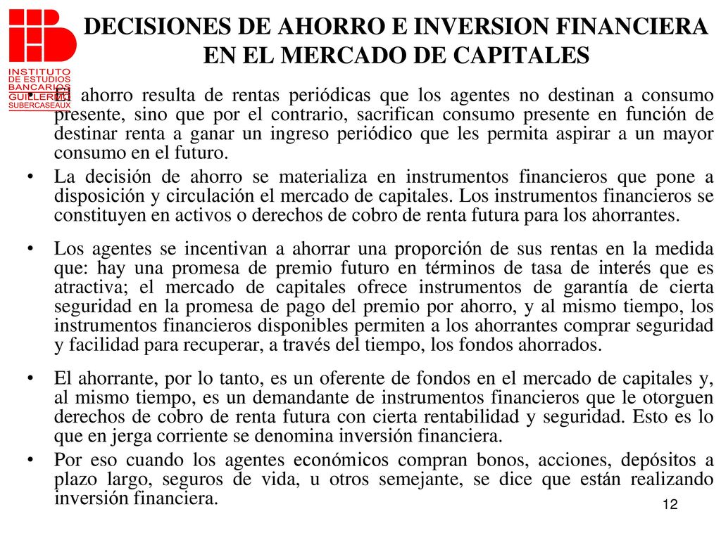 DECISIONES DE AHORRO E INVERSION FINANCIERA EN EL MERCADO DE CAPITALES