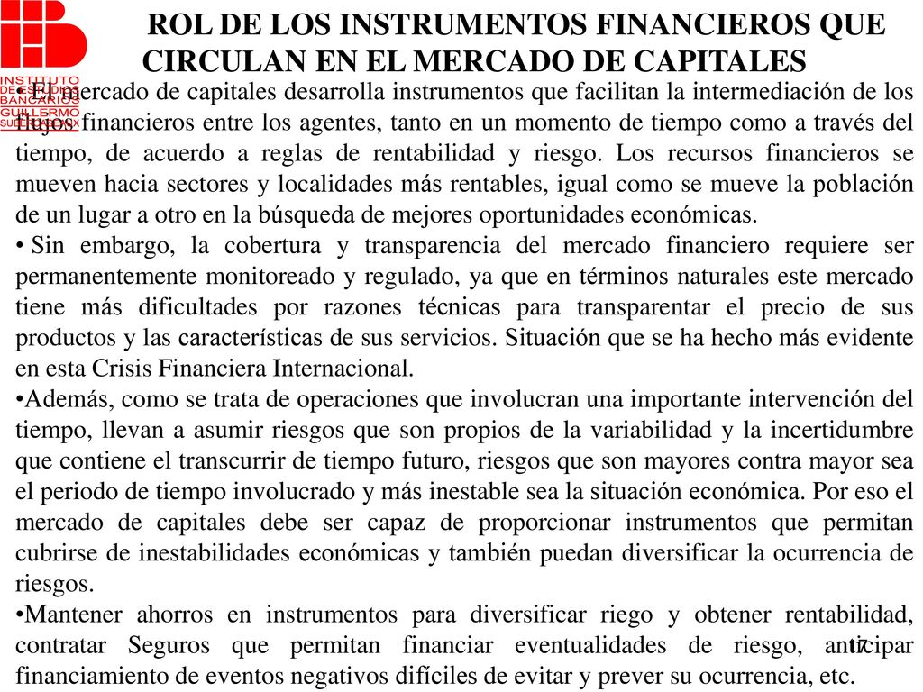 ROL DE LOS INSTRUMENTOS FINANCIEROS QUE CIRCULAN EN EL MERCADO DE CAPITALES