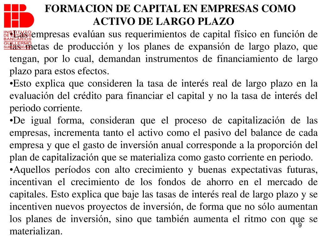 FORMACION DE CAPITAL EN EMPRESAS COMO ACTIVO DE LARGO PLAZO