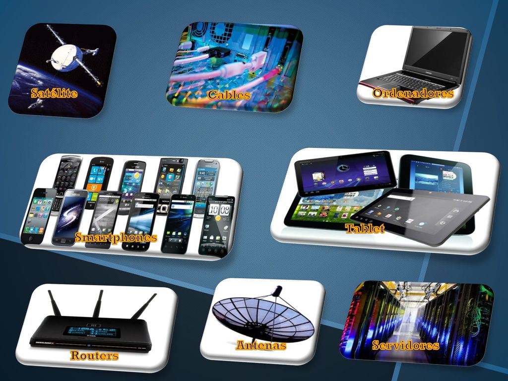 Satélite Cables Ordenadores Tablet Smartphones Antenas Servidores Routers