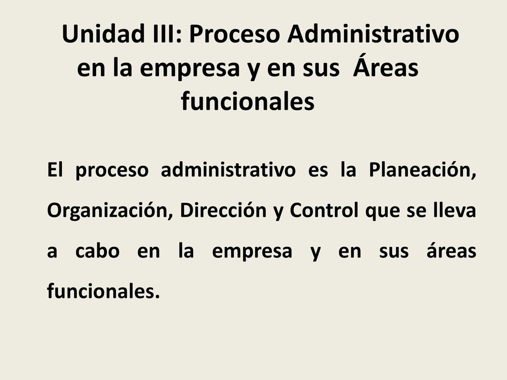 Unidad III: Proceso Administrativo en la empresa y en sus Áreas funcionales