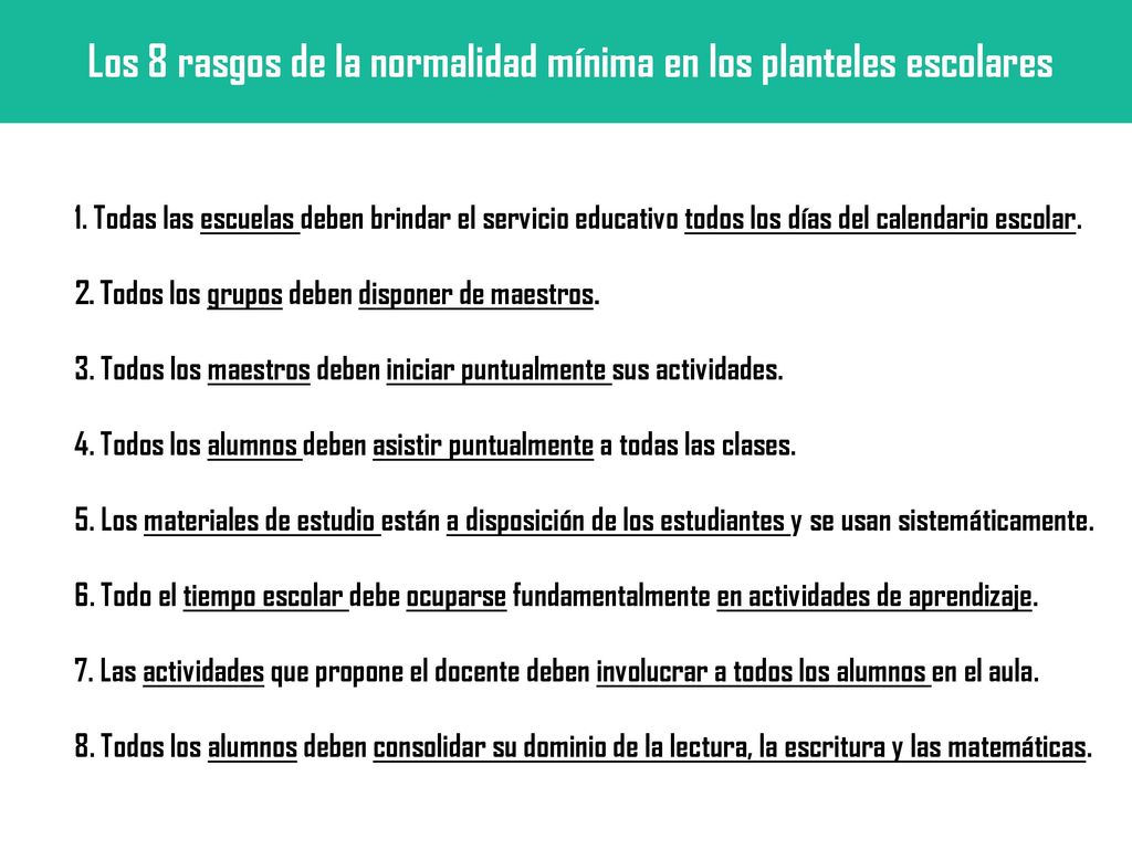 Los 8 rasgos de la normalidad mínima en los planteles escolares