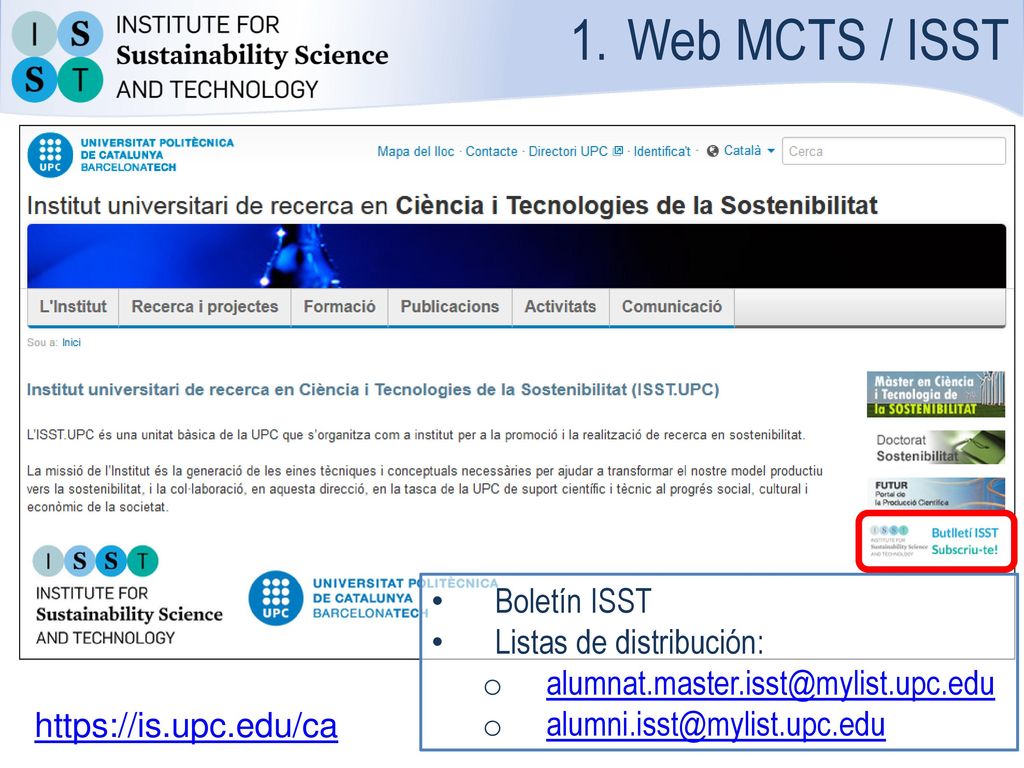 Web MCTS / ISST Boletín ISST Listas de distribución: