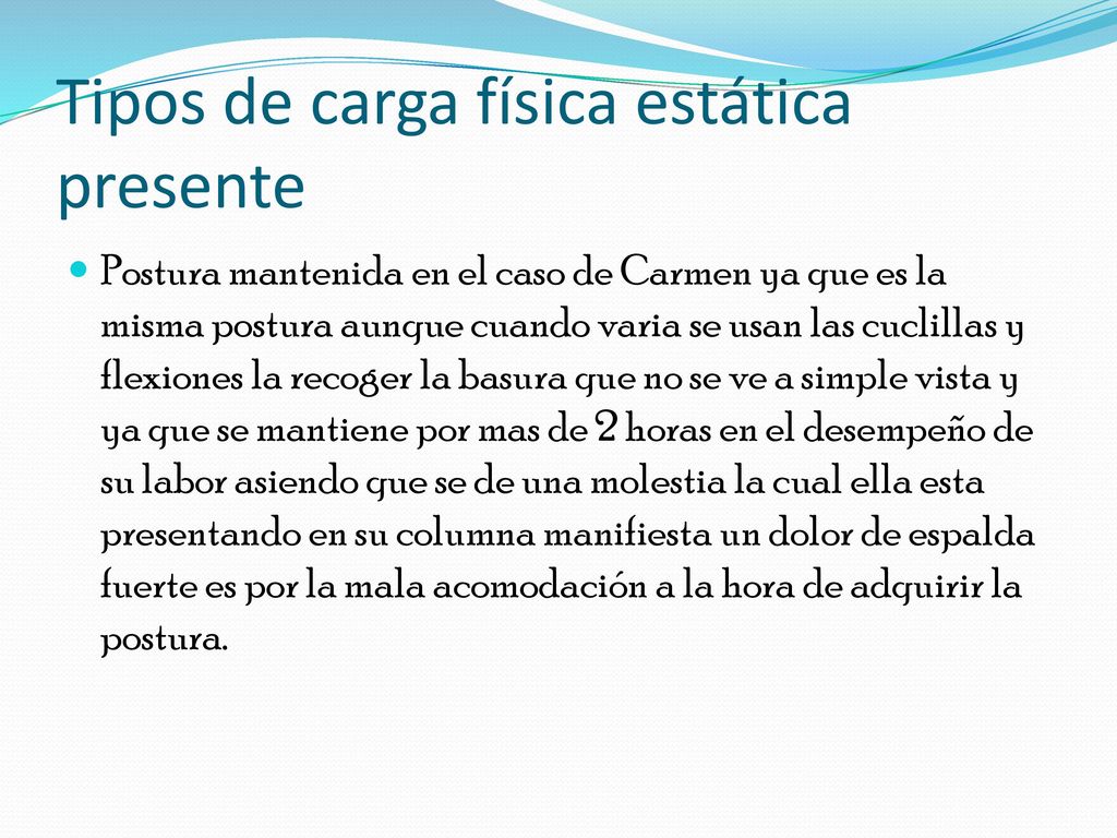 Tipos de carga física estática presente