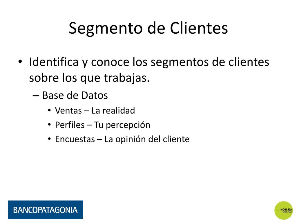Segmento de Clientes Identifica y conoce los segmentos de clientes sobre los que trabajas. Base de Datos.