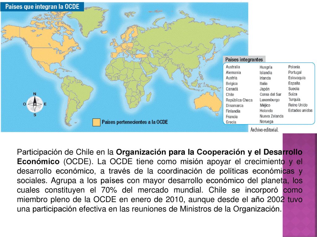 Participación de Chile en la Organización para la Cooperación y el Desarrollo Económico (OCDE).