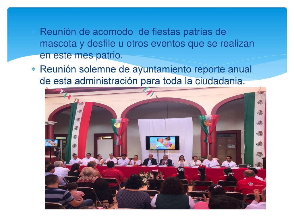 Reunión de acomodo de fiestas patrias de mascota y desfile u otros eventos que se realizan en este mes patrio.