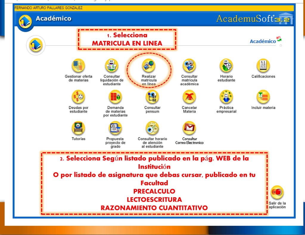 2. Selecciona Según listado publicado en la pág. WEB de la Institución