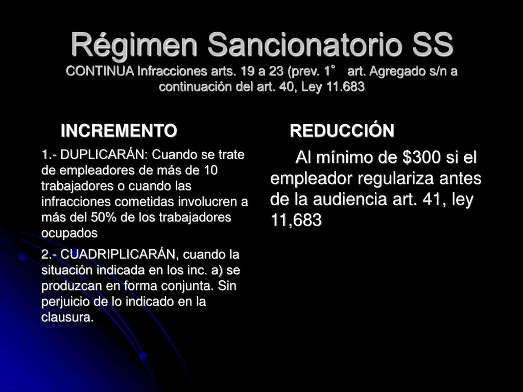 Régimen Sancionatorio SS CONTINUA Infracciones arts. 19 a 23 (prev