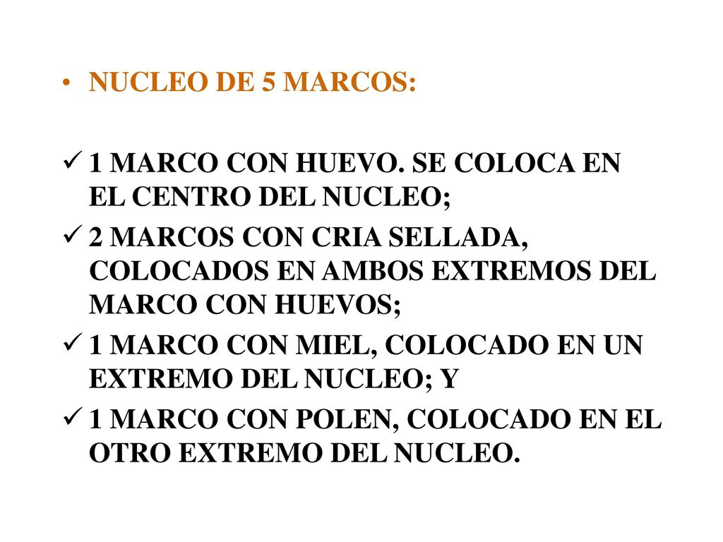 NUCLEO DE 5 MARCOS: 1 MARCO CON HUEVO. SE COLOCA EN EL CENTRO DEL NUCLEO;