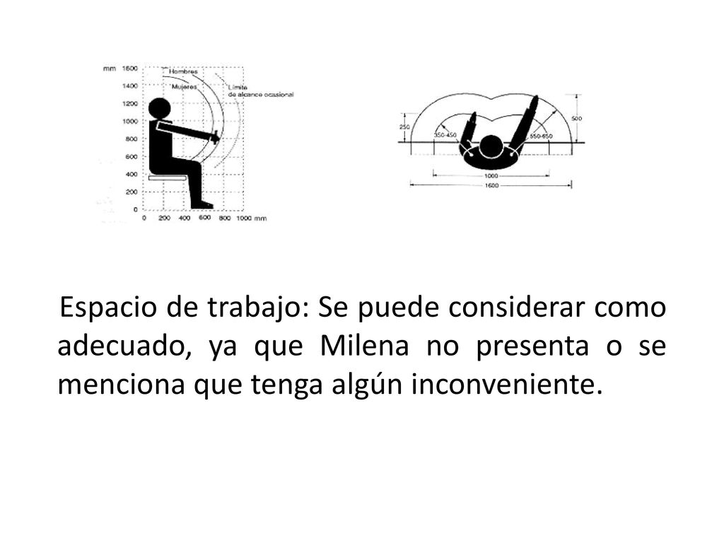 Espacio de trabajo: Se puede considerar como adecuado, ya que Milena no presenta o se menciona que tenga algún inconveniente.
