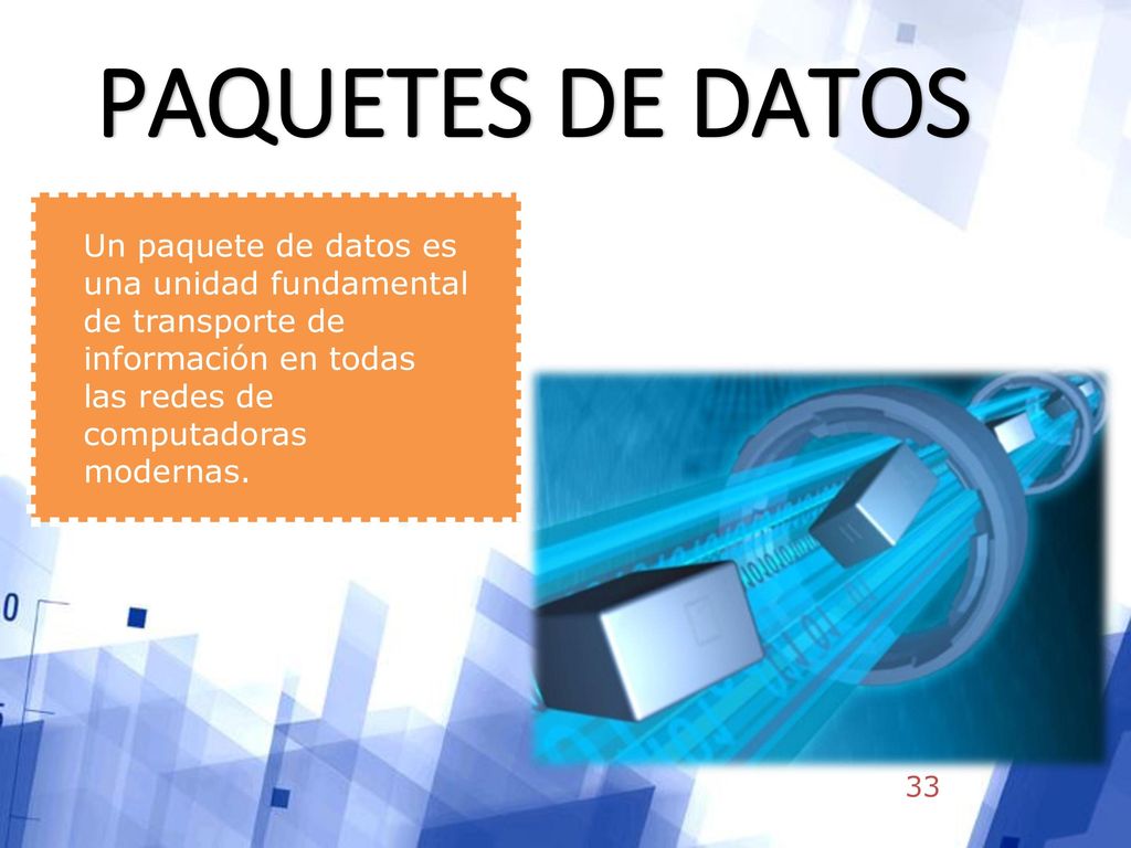 PAQUETES DE DATOS Un paquete de datos es una unidad fundamental de transporte de información en todas las redes de computadoras modernas.
