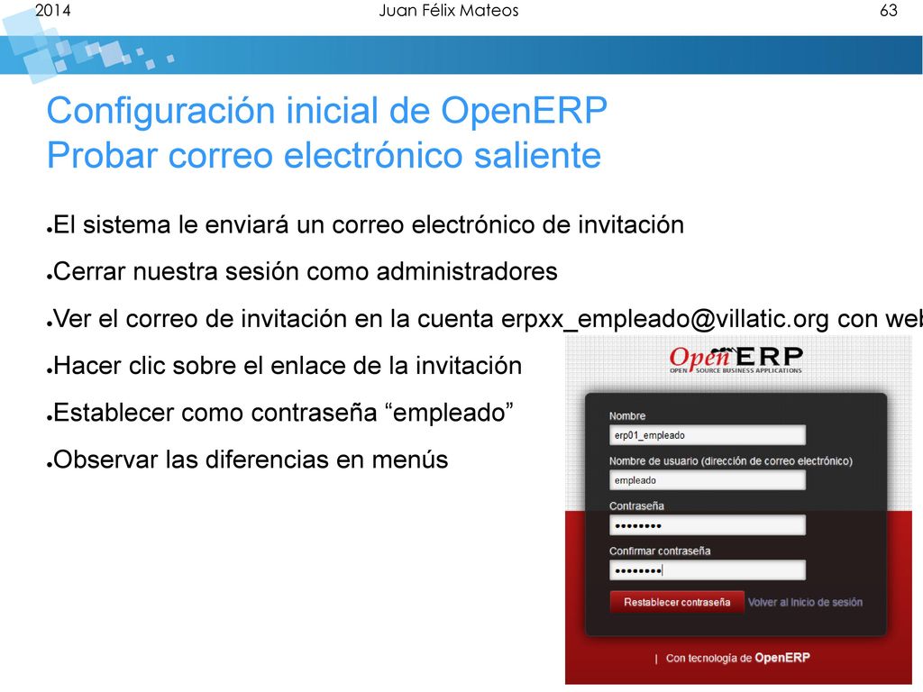 Configuración inicial de OpenERP Probar correo electrónico saliente