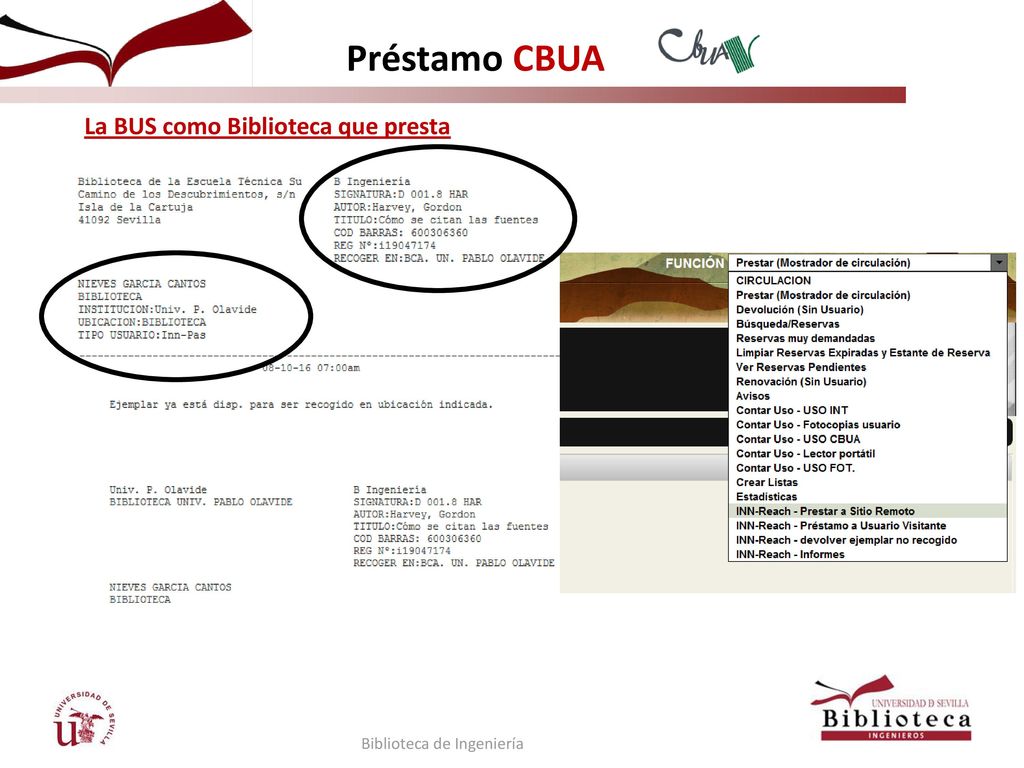 Préstamo CBUA La BUS como Biblioteca que presta Diapositiva 7