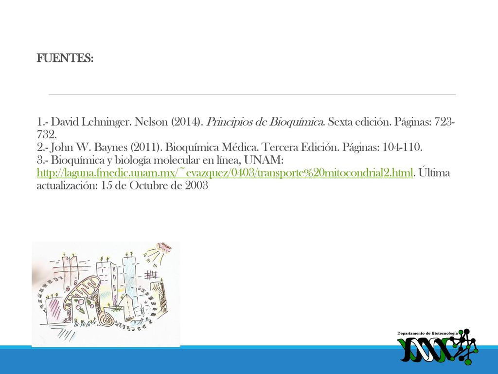 FUENTES: 1. - David Lehninger. Nelson (2014). Principios de Bioquímica