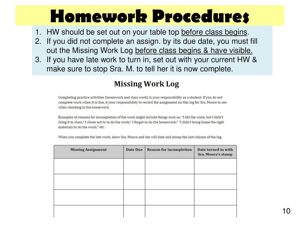 Homework Procedures HW should be set out on your table top before class begins.