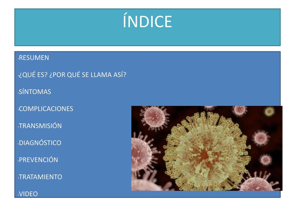 ÍNDICE RESUMEN ¿QUÉ ES ¿POR QUÉ SE LLAMA ASÍ SÍNTOMAS COMPLICACIONES