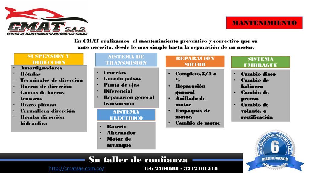 MANTENIMIENTO En CMAT realizamos el mantenimiento preventivo y correctivo que su auto necesita, desde lo mas simple hasta la reparación de un motor.