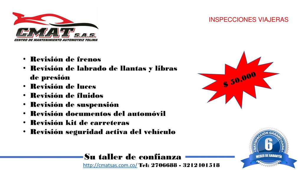 Revisión de labrado de llantas y libras de presión Revisión de luces