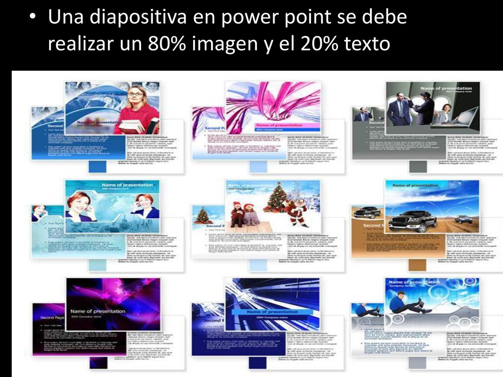 Una diapositiva en power point se debe realizar un 80% imagen y el 20% texto