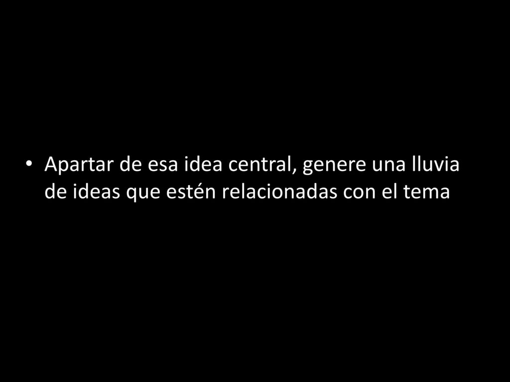 Apartar de esa idea central, genere una lluvia de ideas que estén relacionadas con el tema