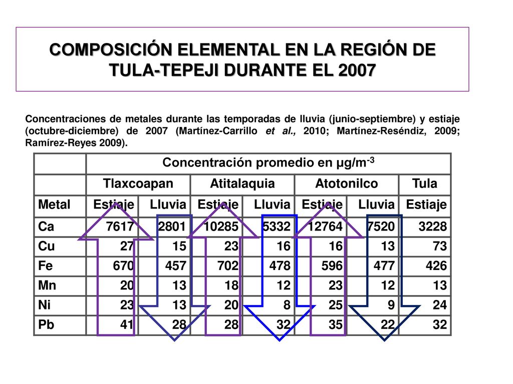 COMPOSICIÓN ELEMENTAL EN LA REGIÓN DE TULA-TEPEJI DURANTE EL 2007