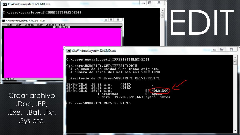 EDIT Crear archivo .Doc, .PP, .Exe, .Bat, .Txt, .Sys etc.