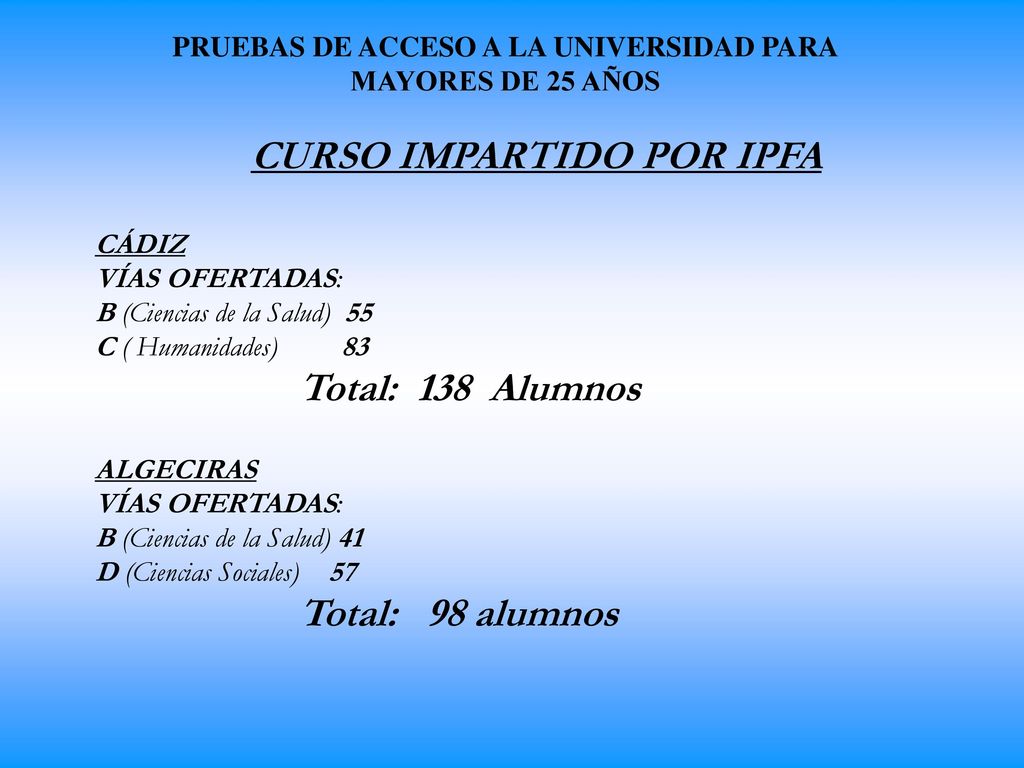 PRUEBAS DE ACCESO A LA UNIVERSIDAD PARA MAYORES DE 25 AÑOS