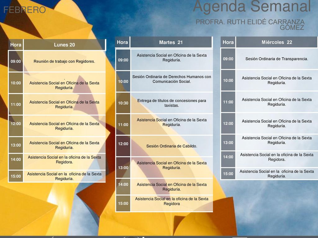 Agenda Semanal FEBRERO Cabildo Torreón PROFRA. RUTH ELIDÉ CARRANZA