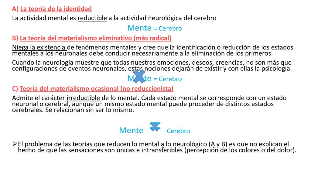 Mente = Cerebro A) La teoría de la identidad