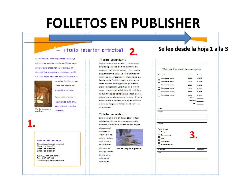 FOLLETOS EN PUBLISHER 2. Se lee desde la hoja 1 a la