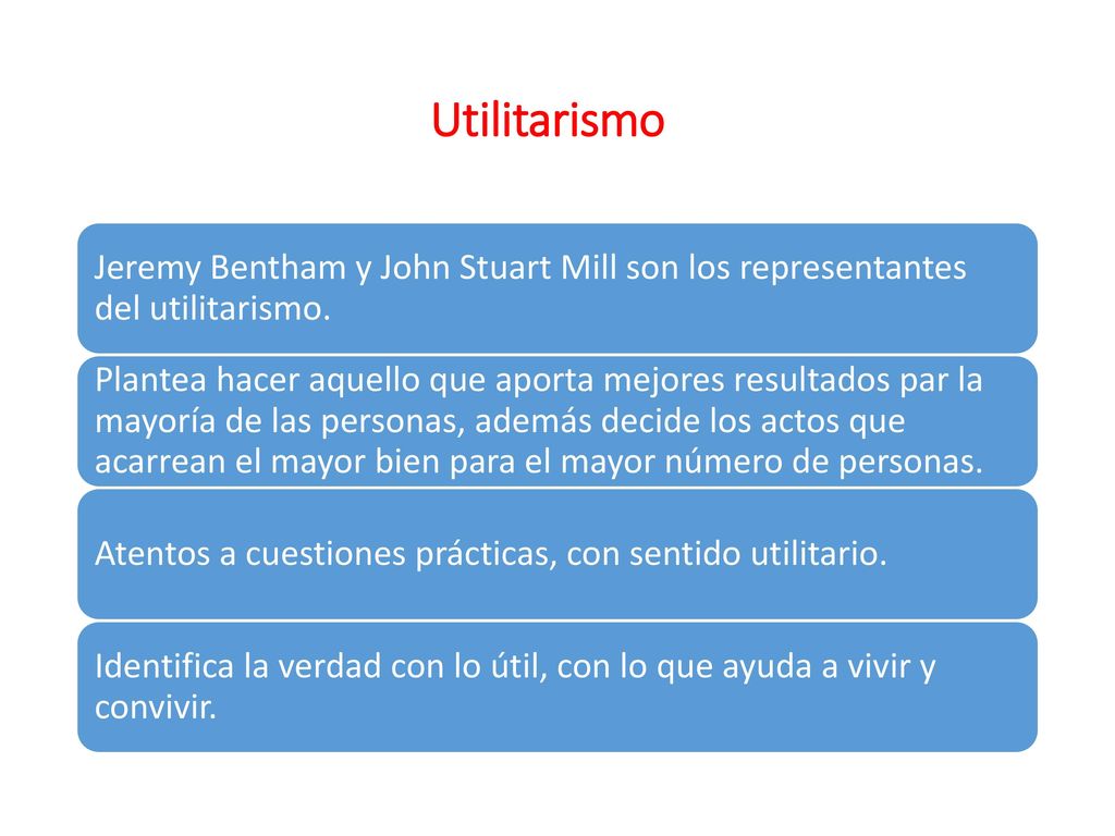 Utilitarismo Jeremy Bentham y John Stuart Mill son los representantes del utilitarismo.