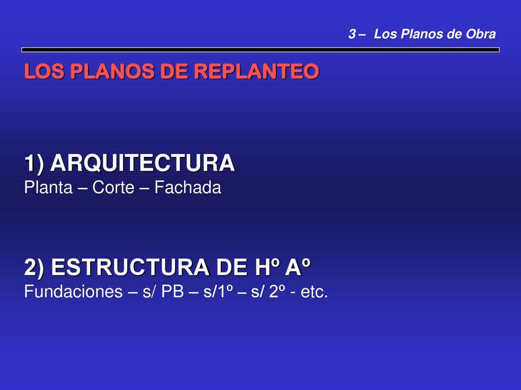 1) ARQUITECTURA 2) ESTRUCTURA DE Hº Aº LOS PLANOS DE REPLANTEO