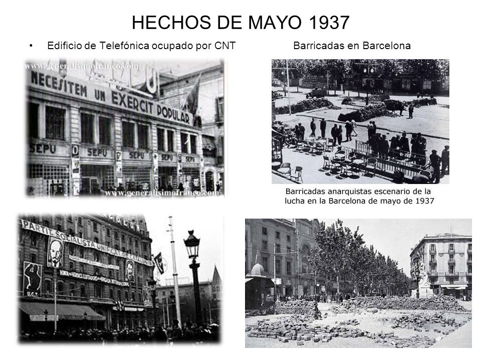 HECHOS DE MAYO 1937 Edificio de Telefónica ocupado por CNT Barricadas en Barcelona.