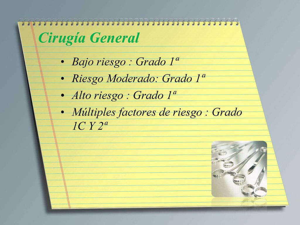 Cirugía General Bajo riesgo : Grado 1ª Riesgo Moderado: Grado 1ª
