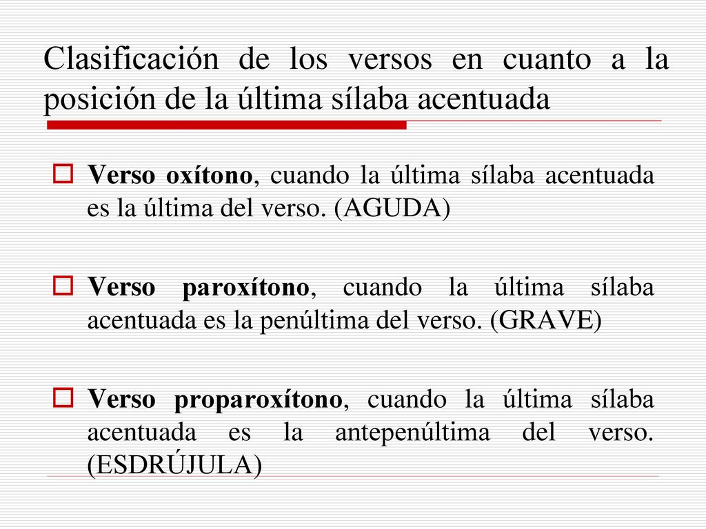 Clasificación de los versos en cuanto a la posición de la última sílaba acentuada