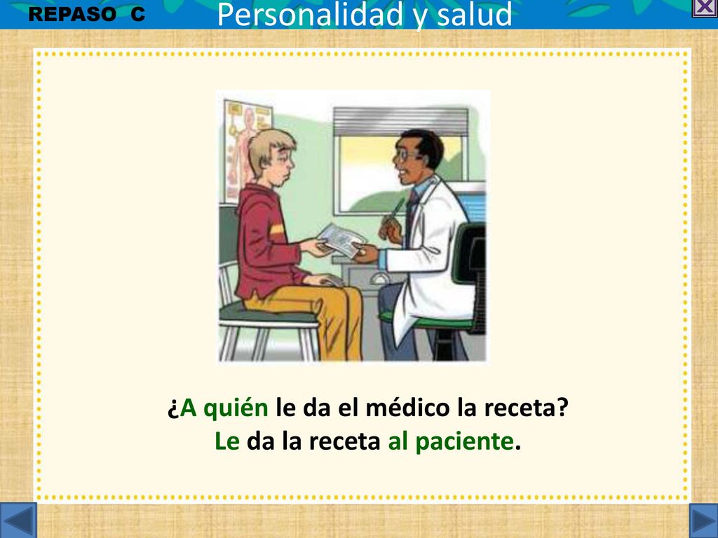 ¿A quién le da el médico la receta Le da la receta al paciente.