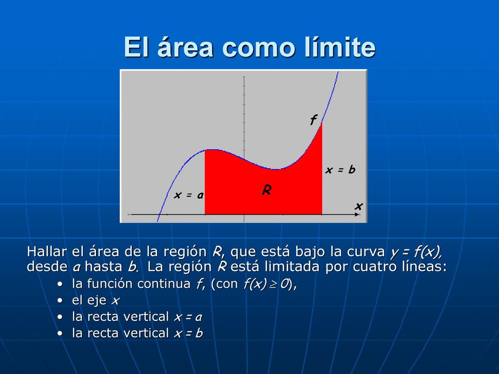El área como límite R. x = a. x = b. x. f.