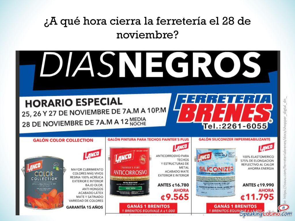 ¿A qué hora cierra la ferretería el 28 de noviembre