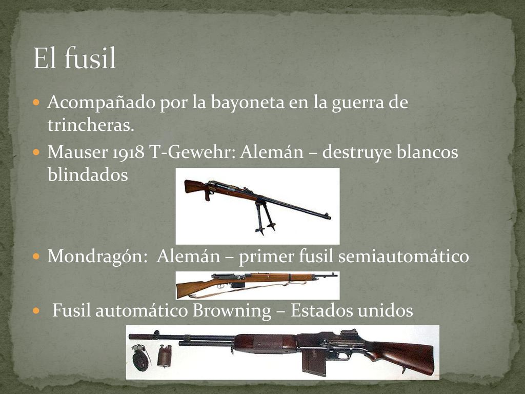 El fusil Acompañado por la bayoneta en la guerra de trincheras.