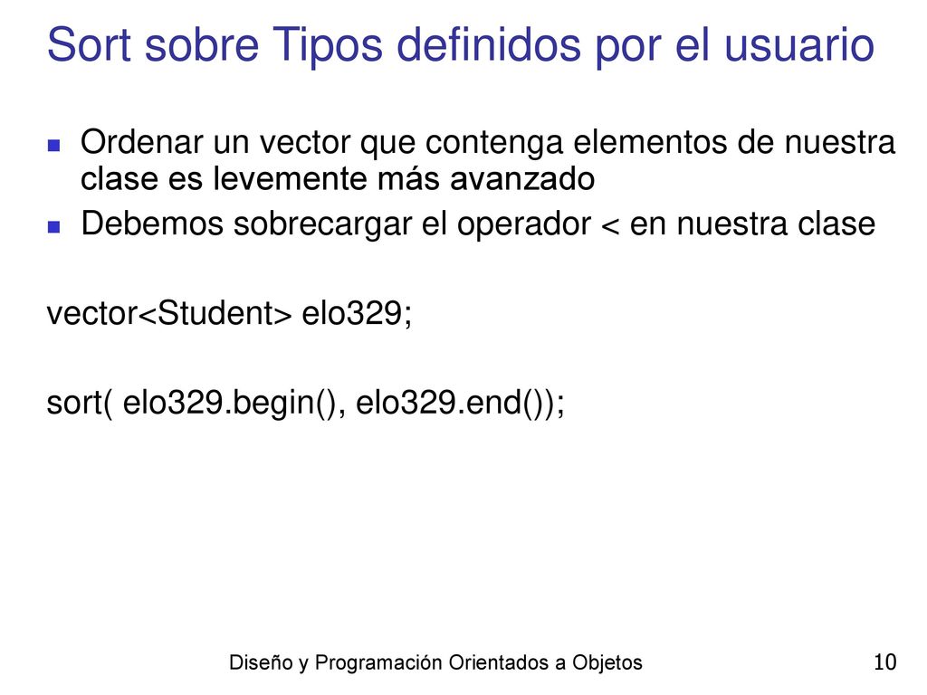 Sort sobre Tipos definidos por el usuario