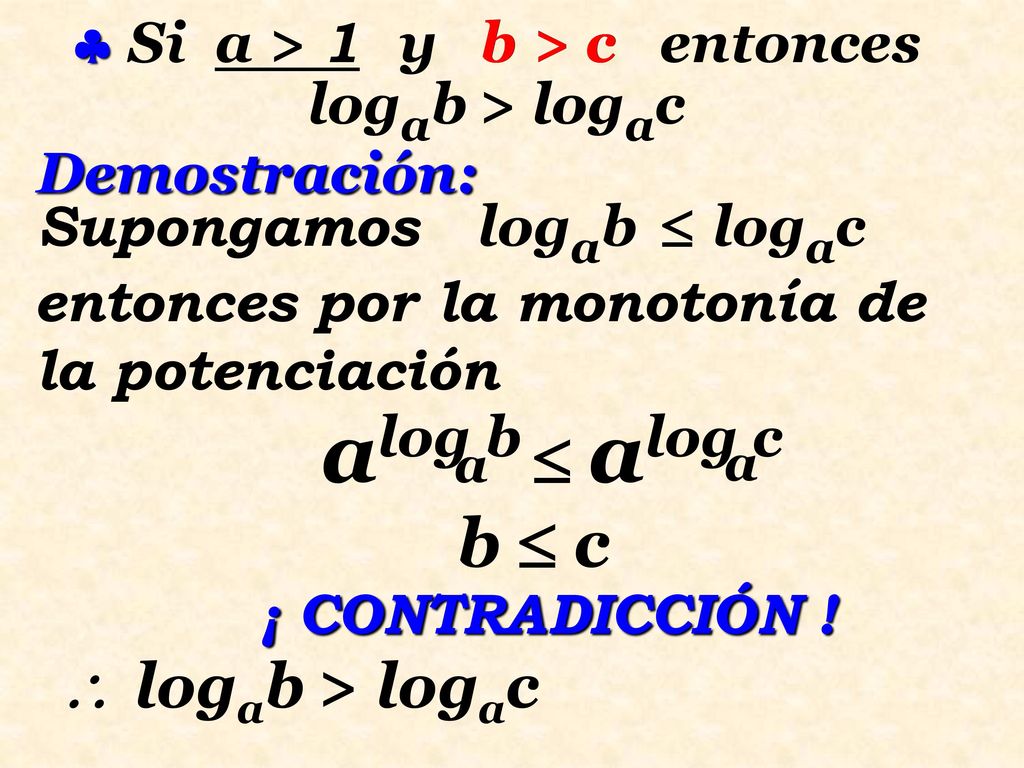  Si a > 1 y b > c entonces logab > logac