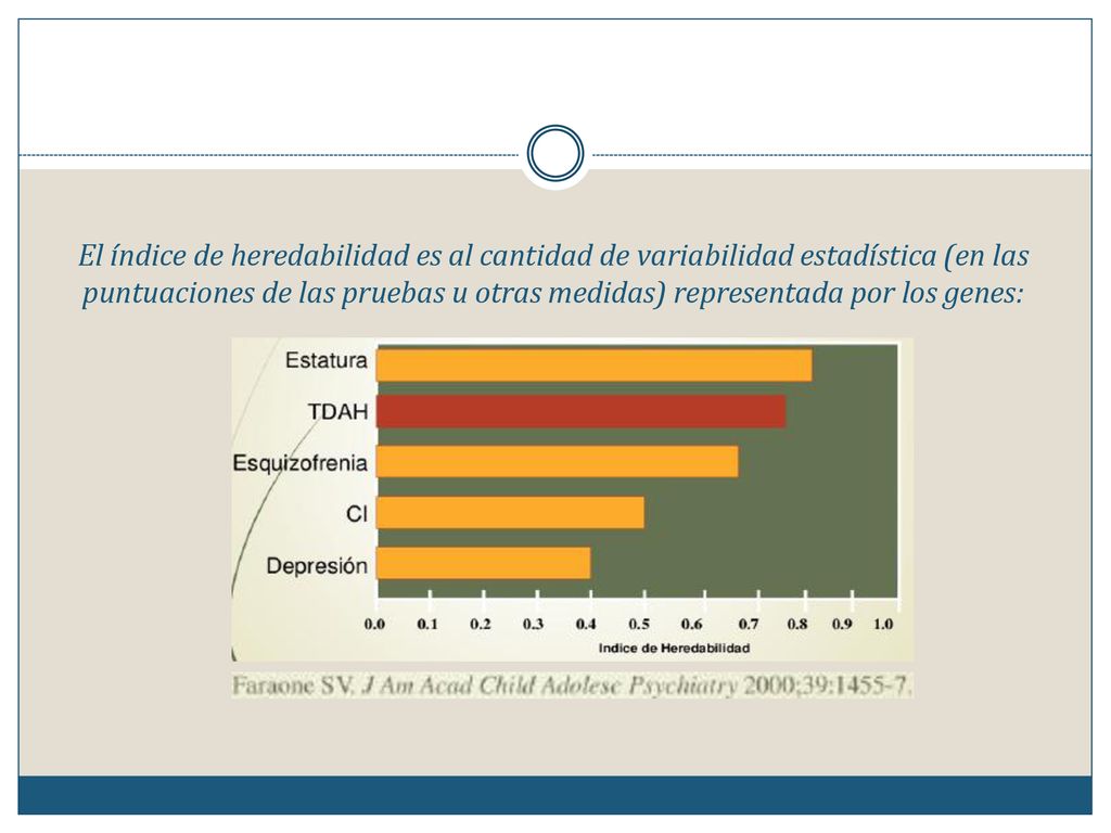 El índice de heredabilidad es al cantidad de variabilidad estadística (en las puntuaciones de las pruebas u otras medidas) representada por los genes:
