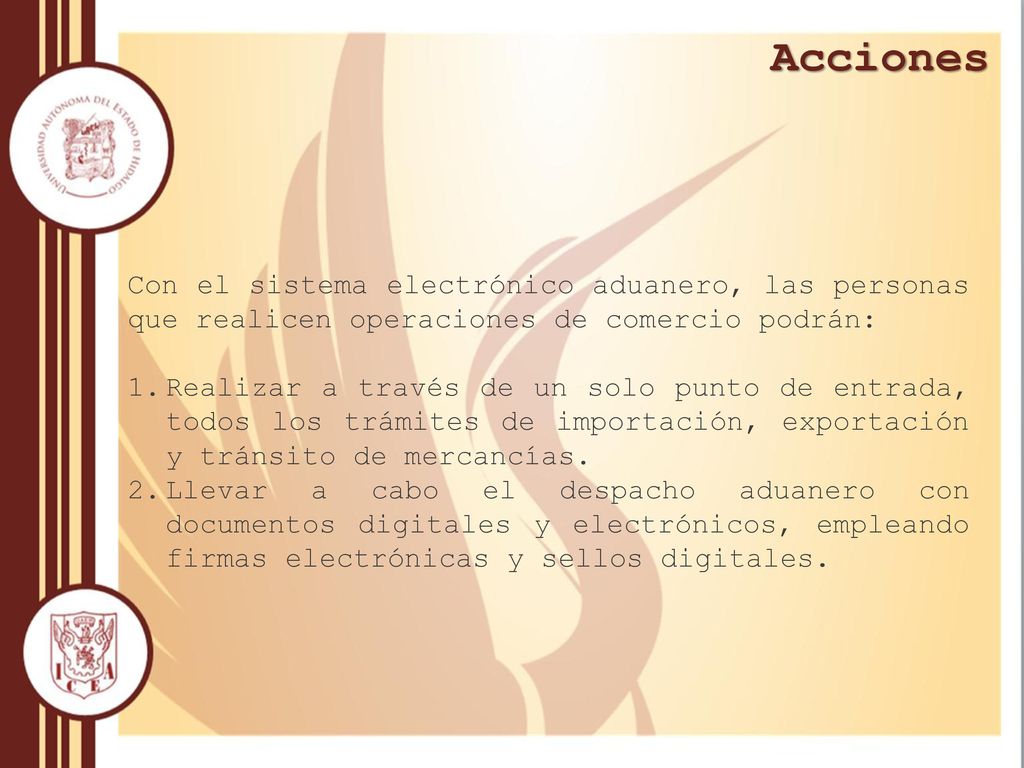 Acciones Con el sistema electrónico aduanero, las personas que realicen operaciones de comercio podrán: